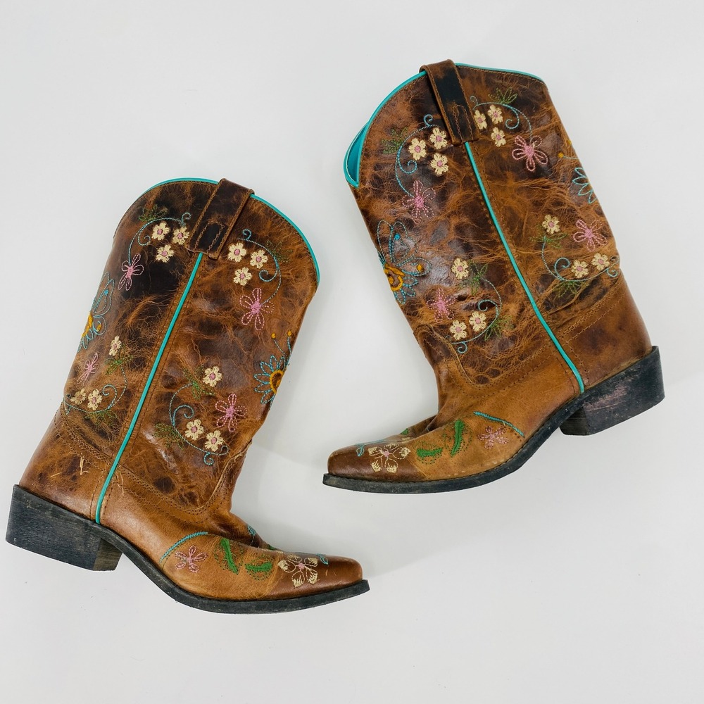 Smoky Mountain Cowboy Boots Kids 4 Brown Floral Embroidered Western 3861Y